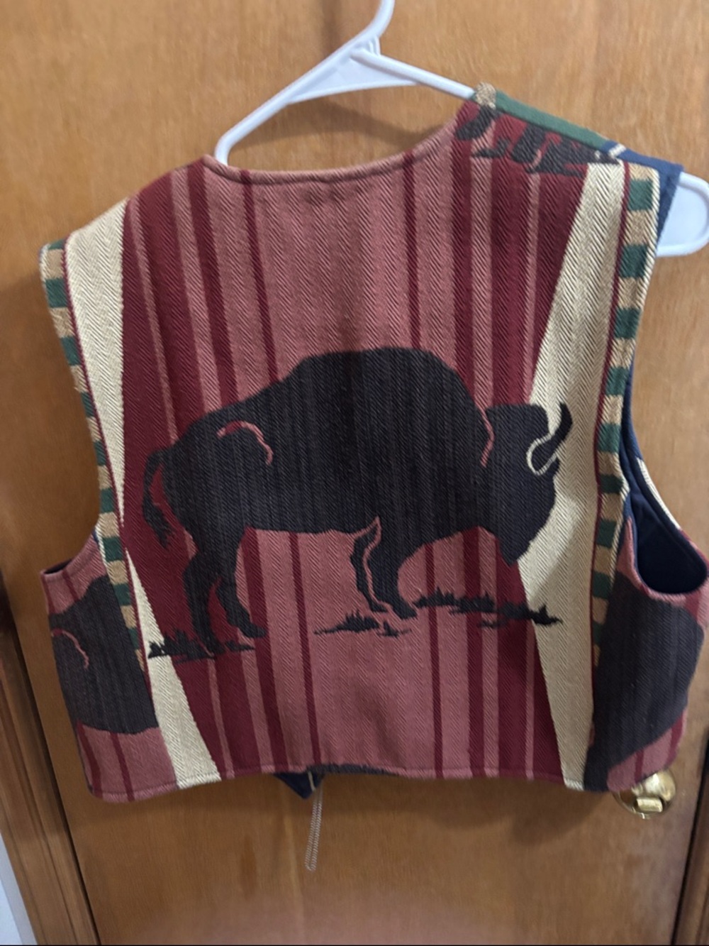 WRAP'S Southwestern Patterned Vest in Navy, Green & Cream